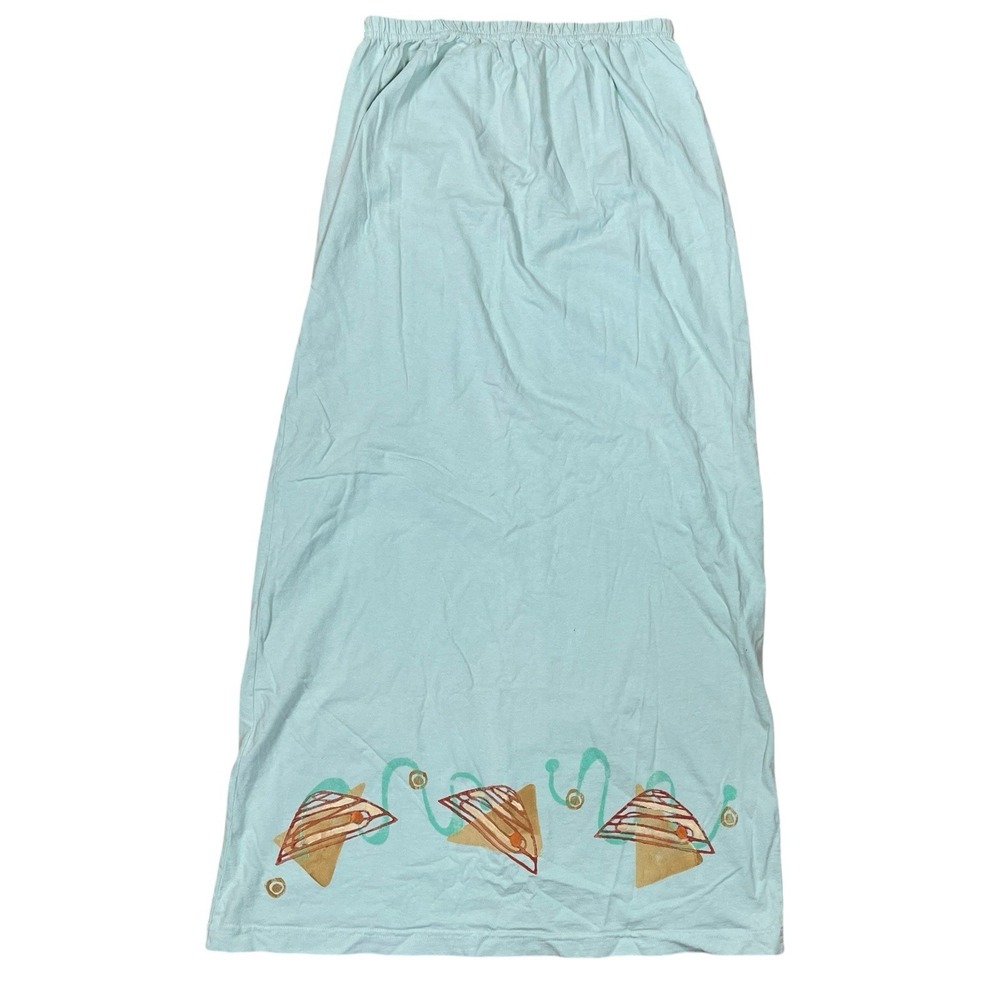 Blue Fish Hand painted Maxi Skirt Sz 1 Elastic Waist Kick Pleats Wearable Art